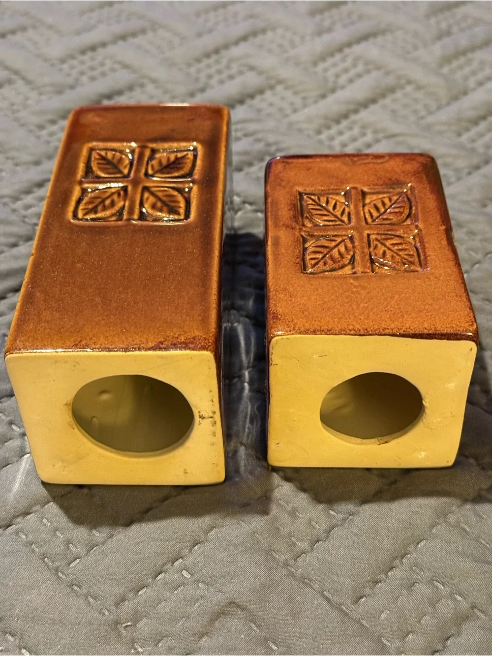 Brown Glazed Ceramic Pillar Candle Holder Set with Tray